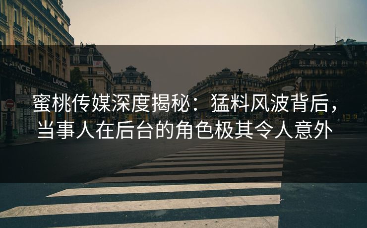 蜜桃传媒深度揭秘：猛料风波背后，当事人在后台的角色极其令人意外