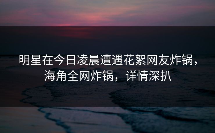 明星在今日凌晨遭遇花絮网友炸锅，海角全网炸锅，详情深扒