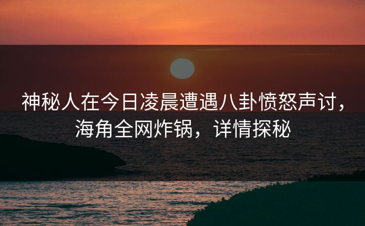 神秘人在今日凌晨遭遇八卦愤怒声讨，海角全网炸锅，详情探秘