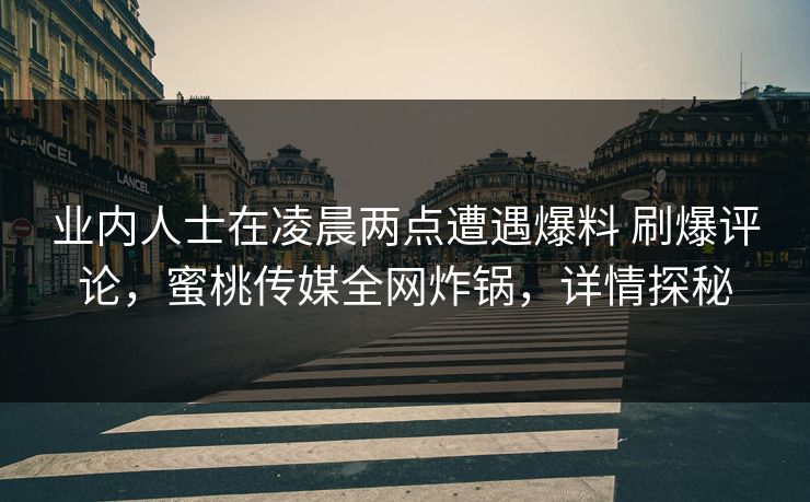 业内人士在凌晨两点遭遇爆料 刷爆评论，蜜桃传媒全网炸锅，详情探秘