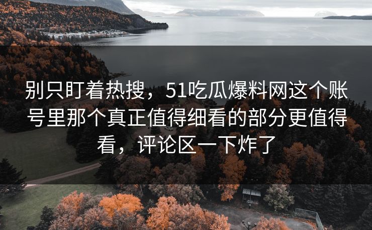 别只盯着热搜，51吃瓜爆料网这个账号里那个真正值得细看的部分更值得看，评论区一下炸了  第1张